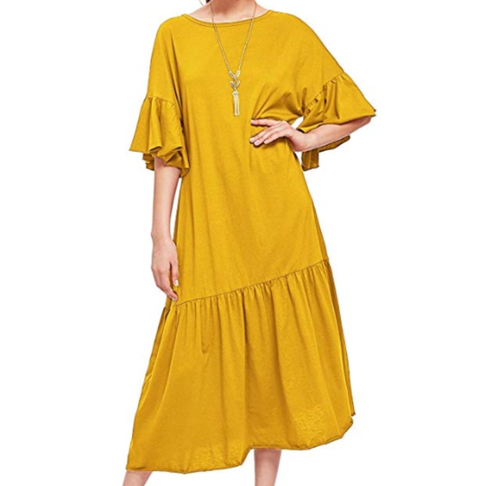 Mustard Drop Waist Casual Dress